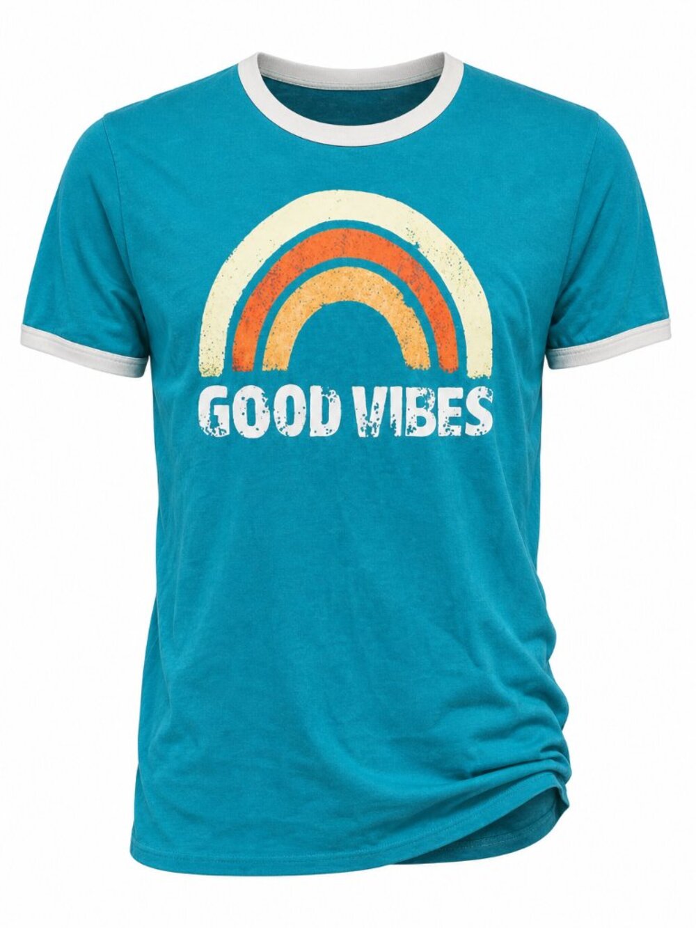 Women's Graphic Tee Short Sleeve "GOOD VIBES", BLUE, Size LARGE